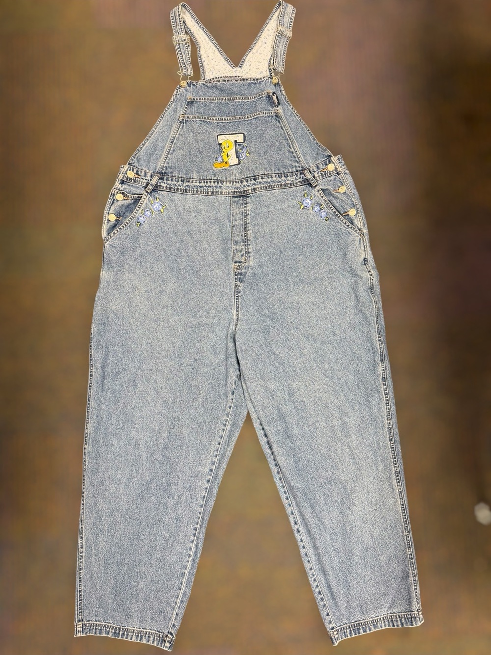 Vintage Looney Tunes Tweety Bird Denim Overalls Women's 22W/24W Embroidered